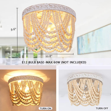 Bohemia Wood Beaded Flush Mount Ceiling Light